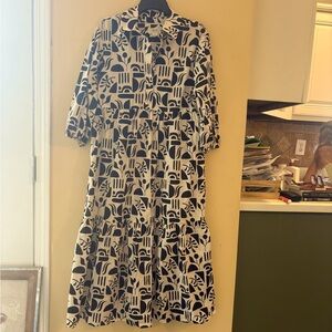 Anthropologie Black and White Bishop Sleeve Dress